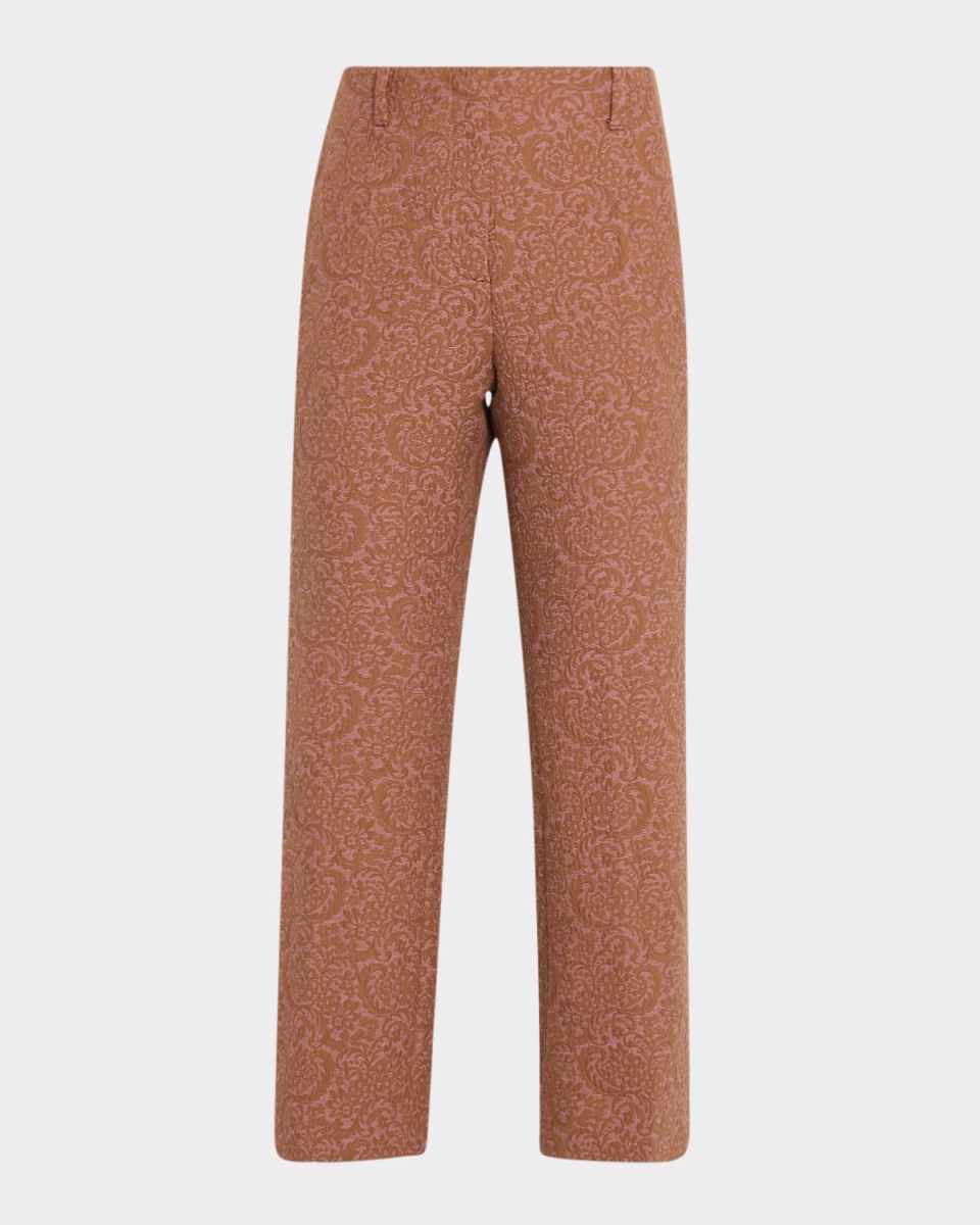 Paloma Brocade Straight-Leg Ankle Pants